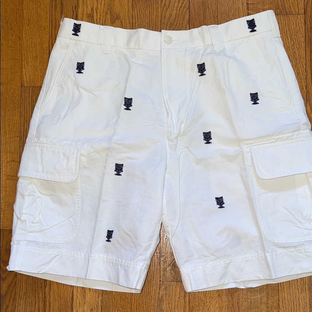 Brooks Brothers White Cargo Shorts with Black Embroidery